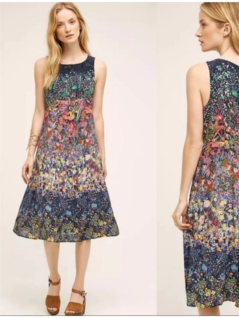 Anthropologie Maeve Larkspur Silk Floral Midi Dress Size 4